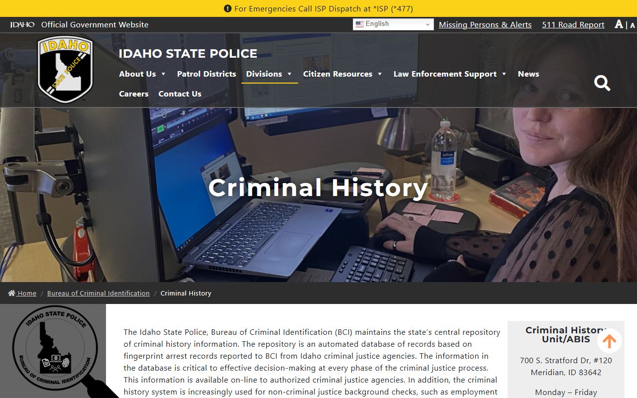 Idaho County arrest records Idaho State Police criminal history page