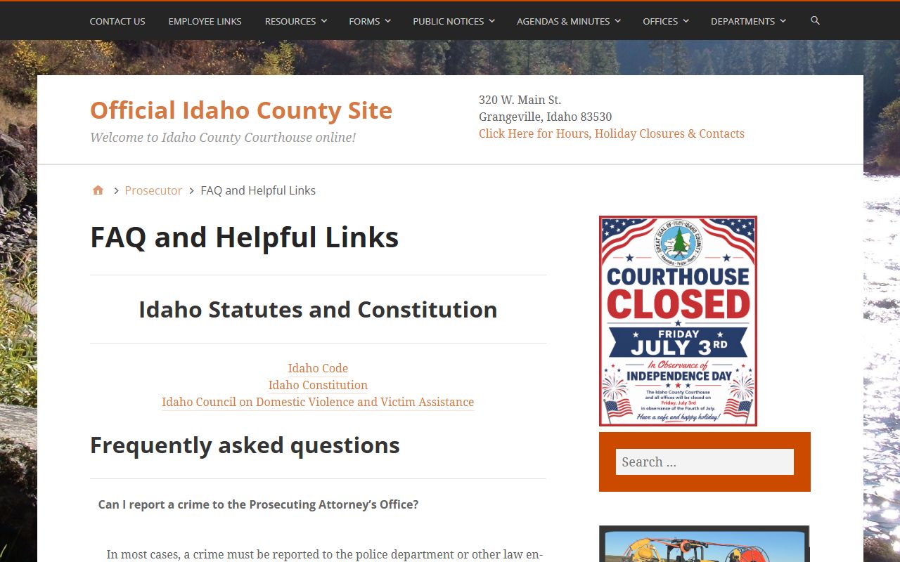 Idaho County arrest records prosecutor FAQ charging decisions
