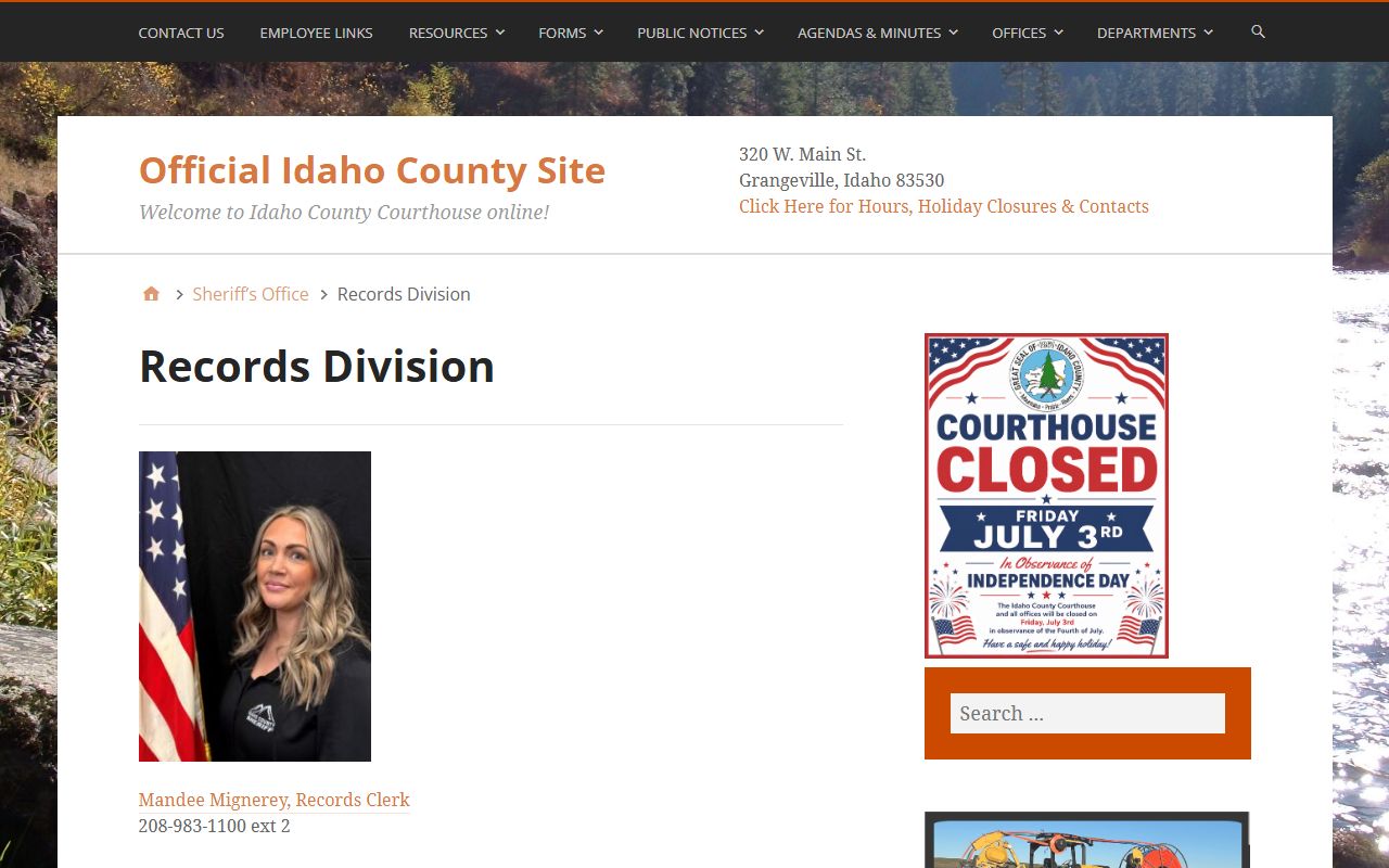 Idaho County arrest records sheriff records division