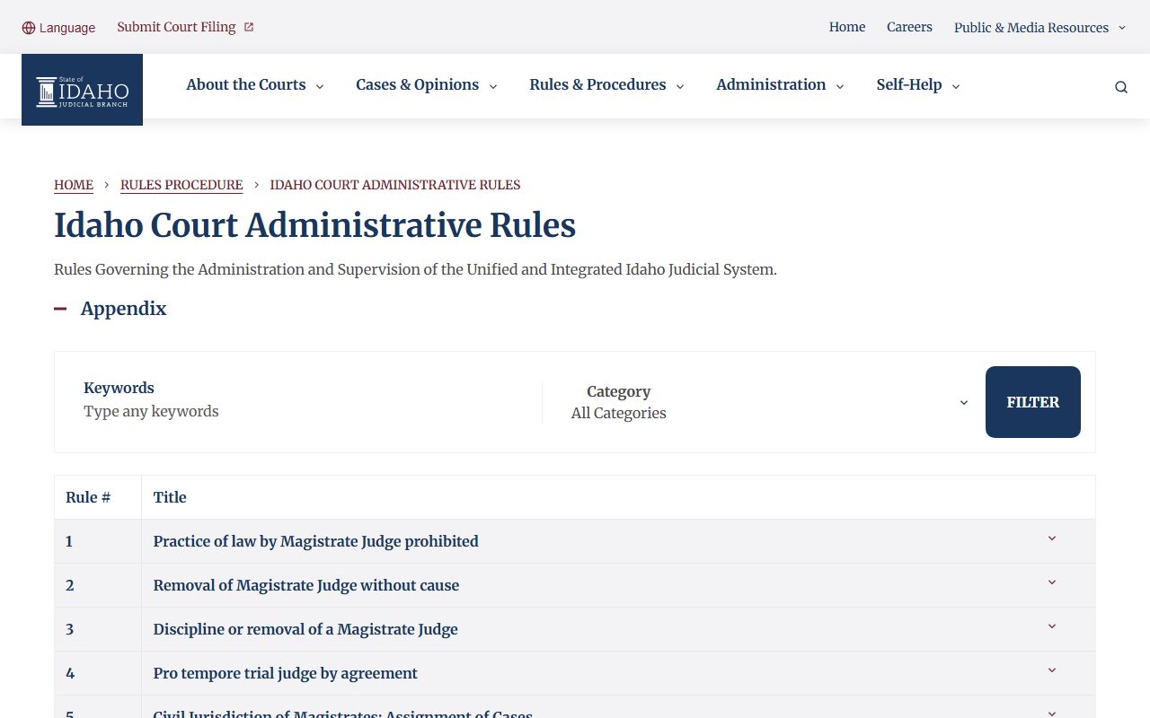 Idaho County court records Idaho Court Administrative Rules