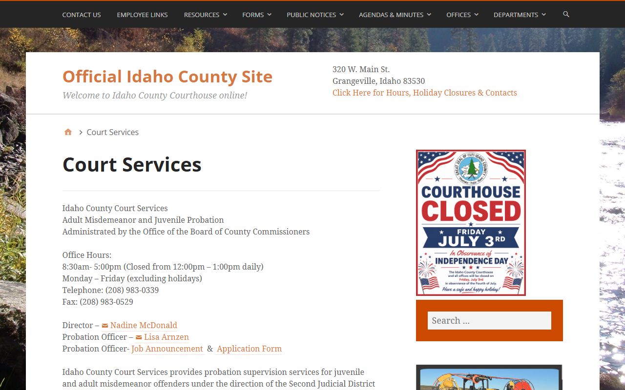 Idaho County criminal court records court services probation page