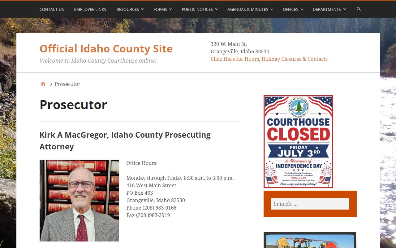Idaho County criminal court records prosecutor page