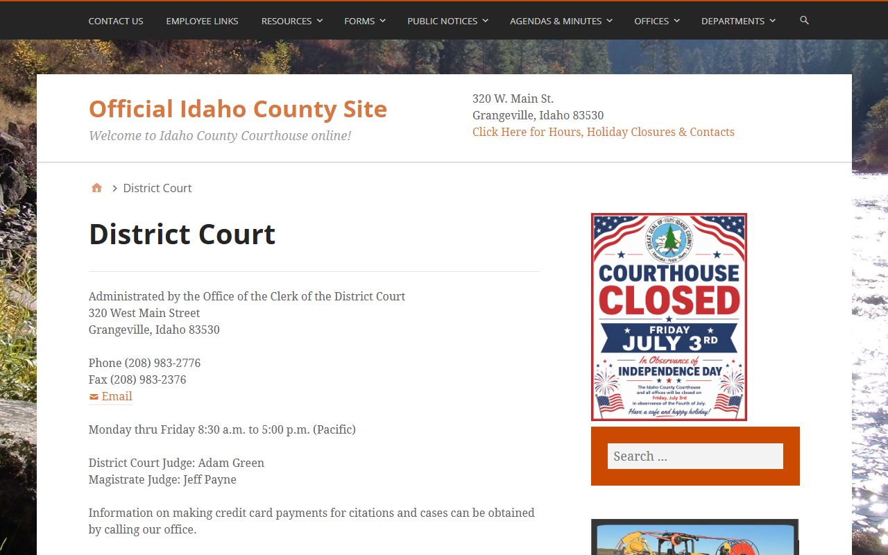 Idaho County District Court local court page