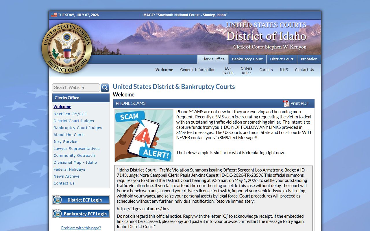Idaho County District Court federal District of Idaho distinction