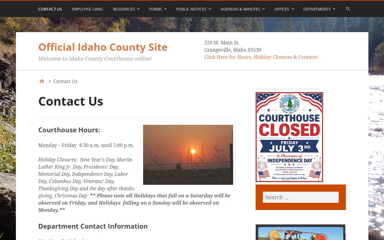 Idaho County court records courthouse hours and holidays