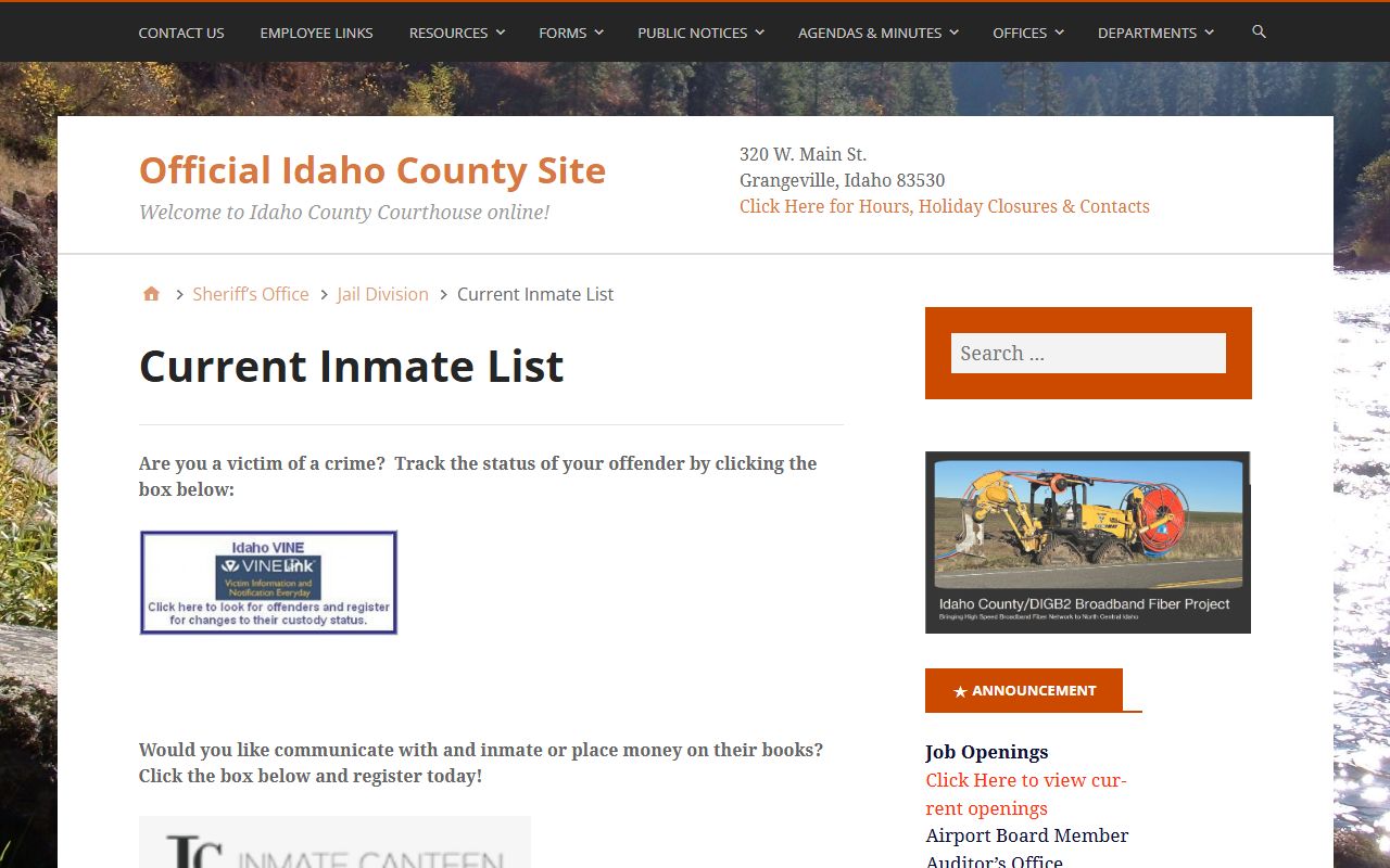 Idaho County inmate records current inmate list