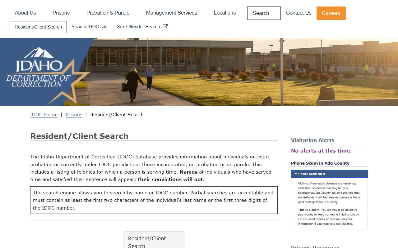 Idaho County inmate records IDOC resident client search