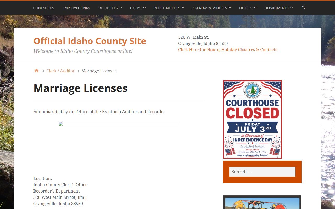 Idaho County marriage and divorce records marriage license page