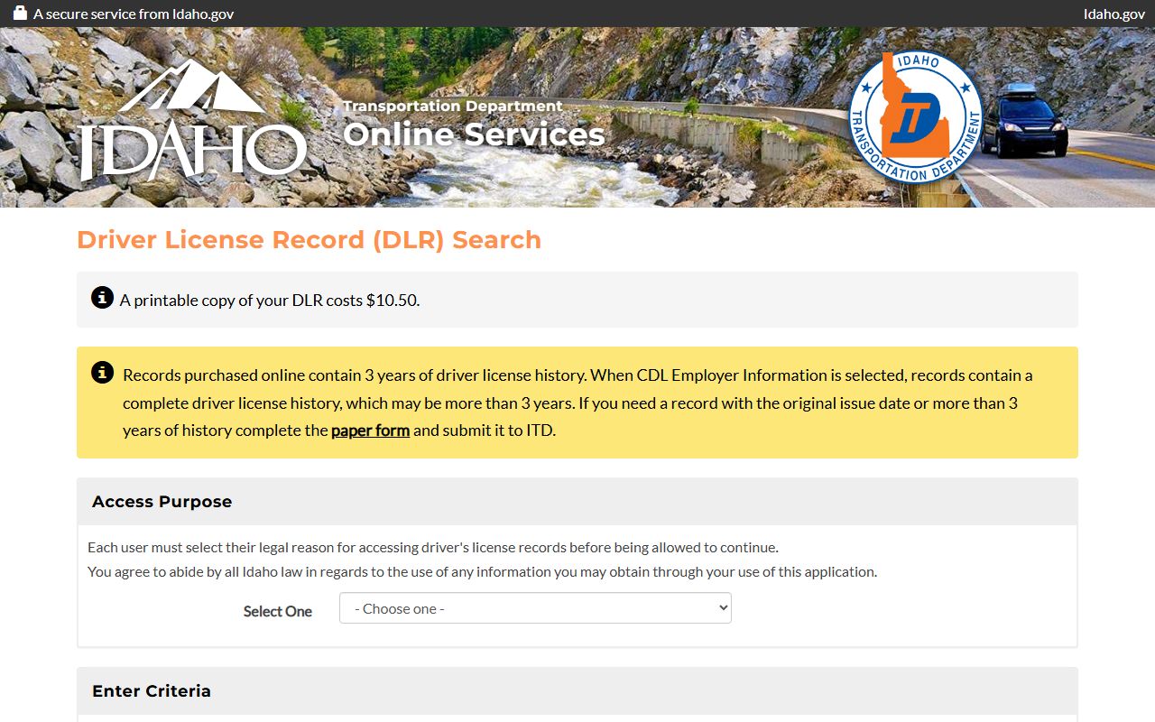 Idaho County traffic court records online Idaho driver license record purchase